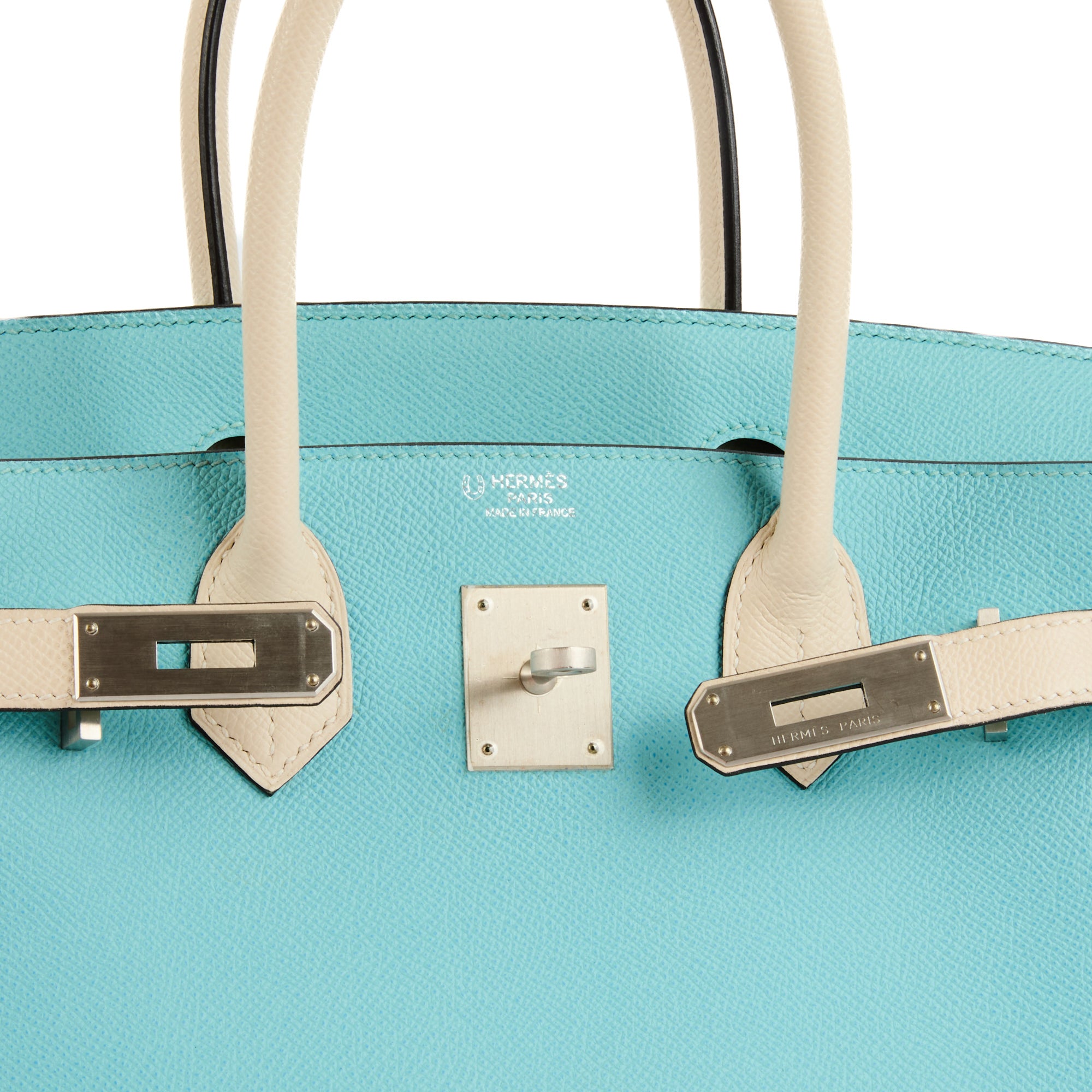HERMES - Sac à main Birkin 30 cuir Epsom bicolore turquoise blanc - Handbag