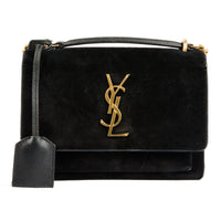 SAINT LAURENT - Sac bandoulière Sunset Small velours noir - Handbag