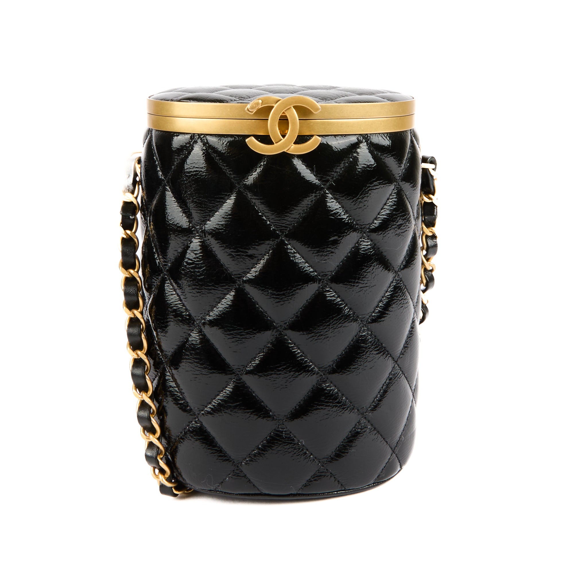 CHANEL - Sac bandoulière Crown Box cuir verni noir - Shoulder bag