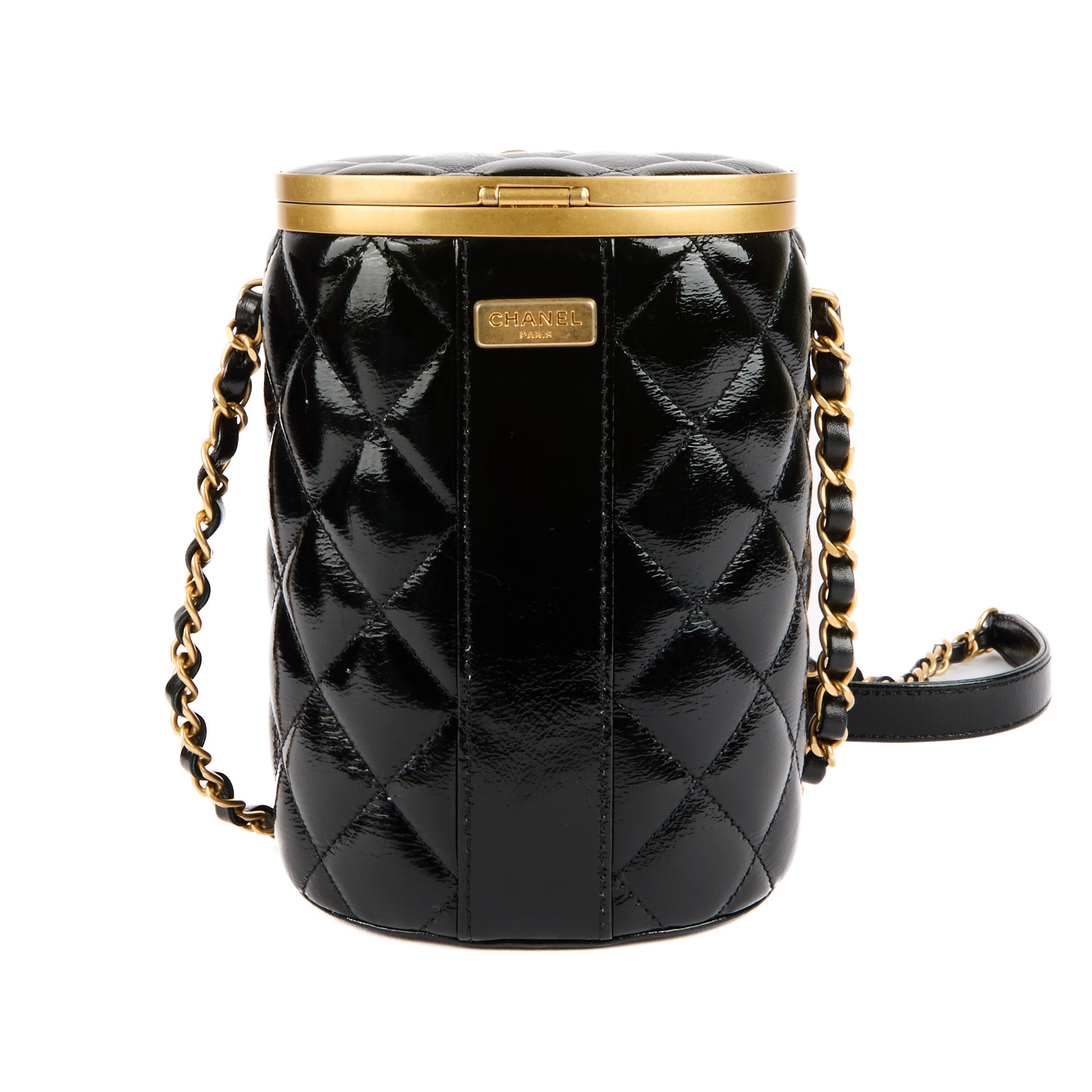 CHANEL - Sac bandoulière Crown Box cuir verni noir - Shoulder bag