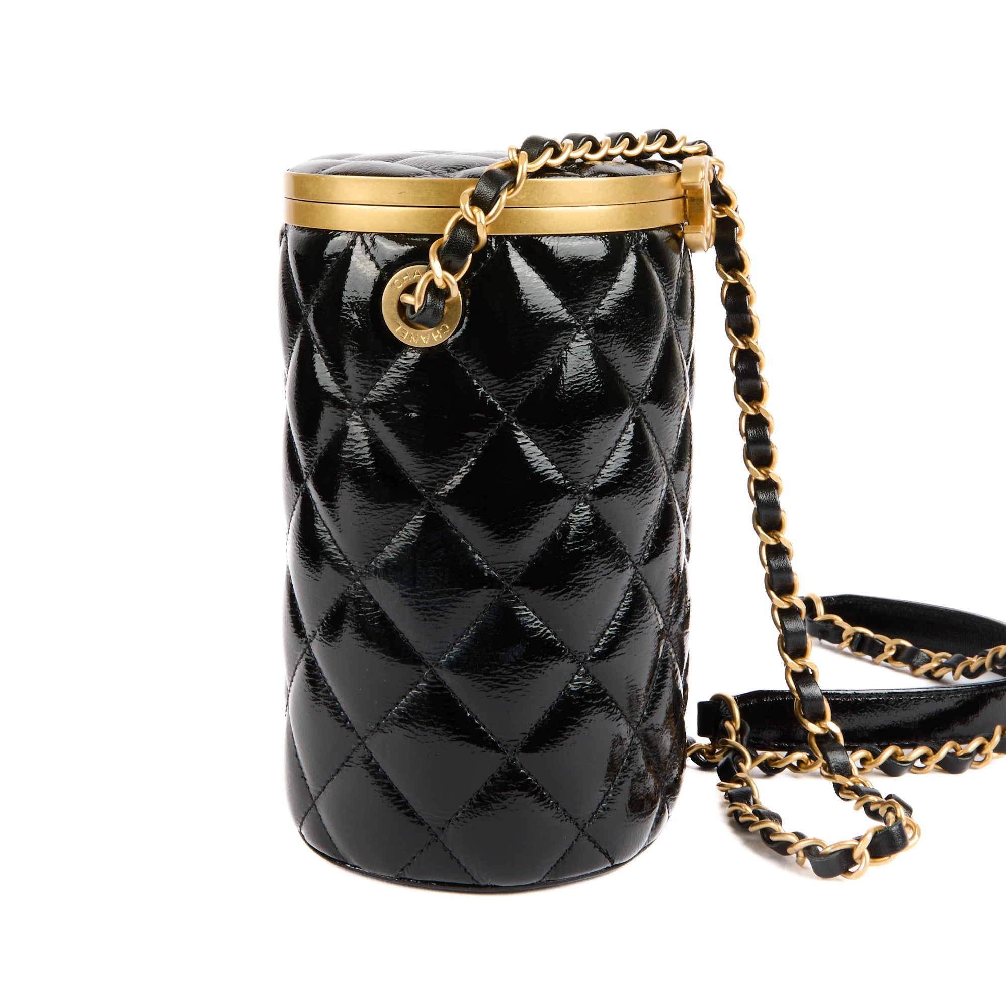 CHANEL - Sac bandoulière Crown Box cuir verni noir - Shoulder bag