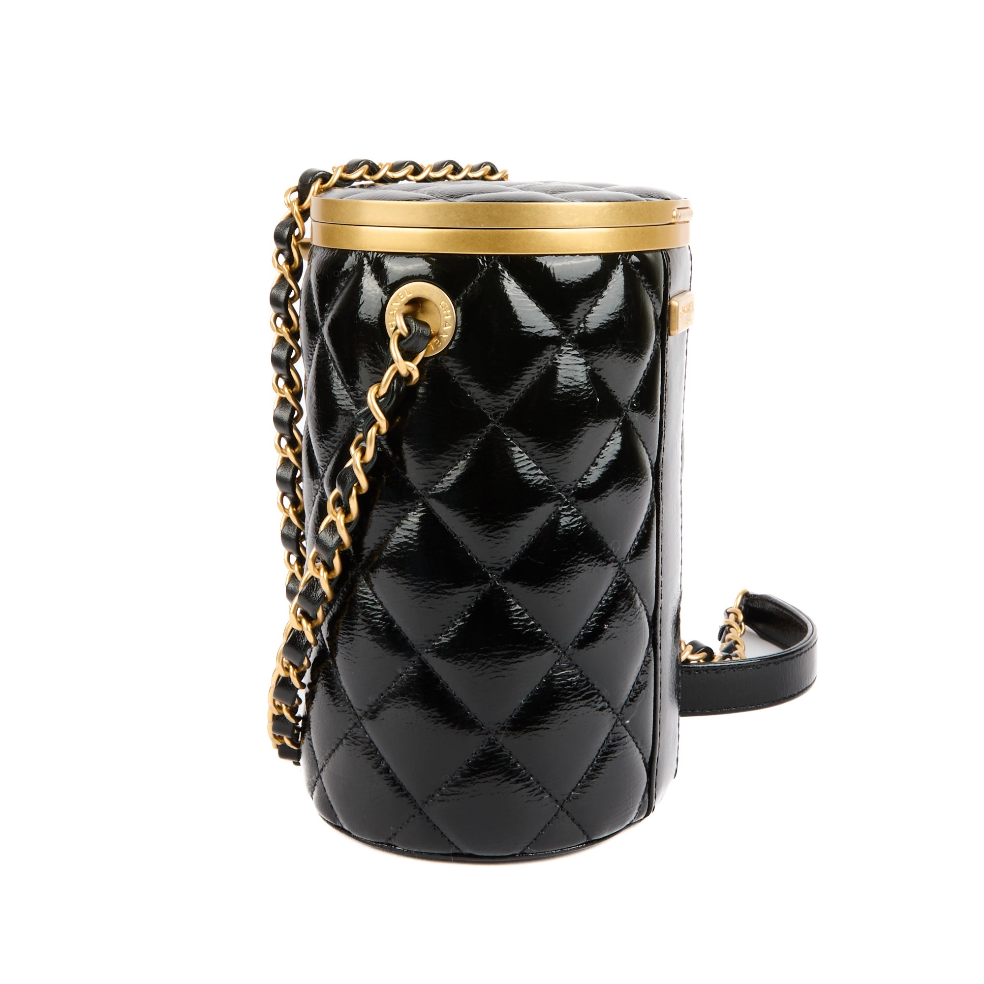 CHANEL - Sac bandoulière Crown Box cuir verni noir - Shoulder bag