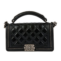 CHANEL - Sac à main Boy Handle cuir matelassé noir - Handbag