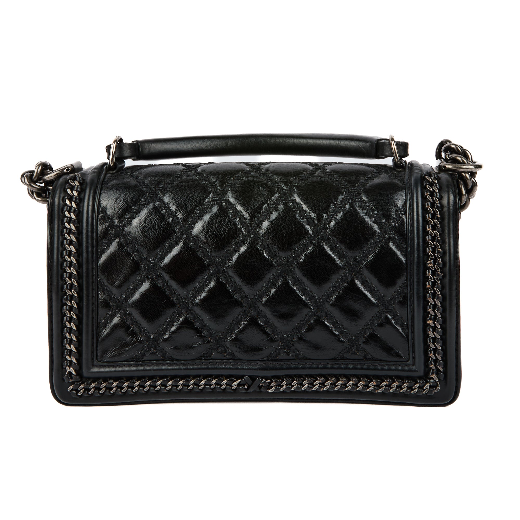 CHANEL - Sac à main Boy Handle cuir matelassé noir - Handbag