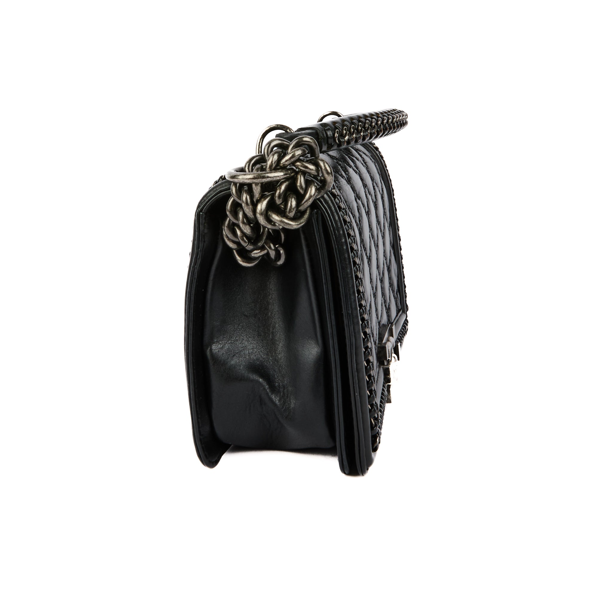 CHANEL - Sac à main Boy Handle cuir matelassé noir - Handbag