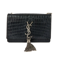 SAINT LAURENT - Sac bandoulière Mini Kate tassel cuir façon crocodile noir - Handbag