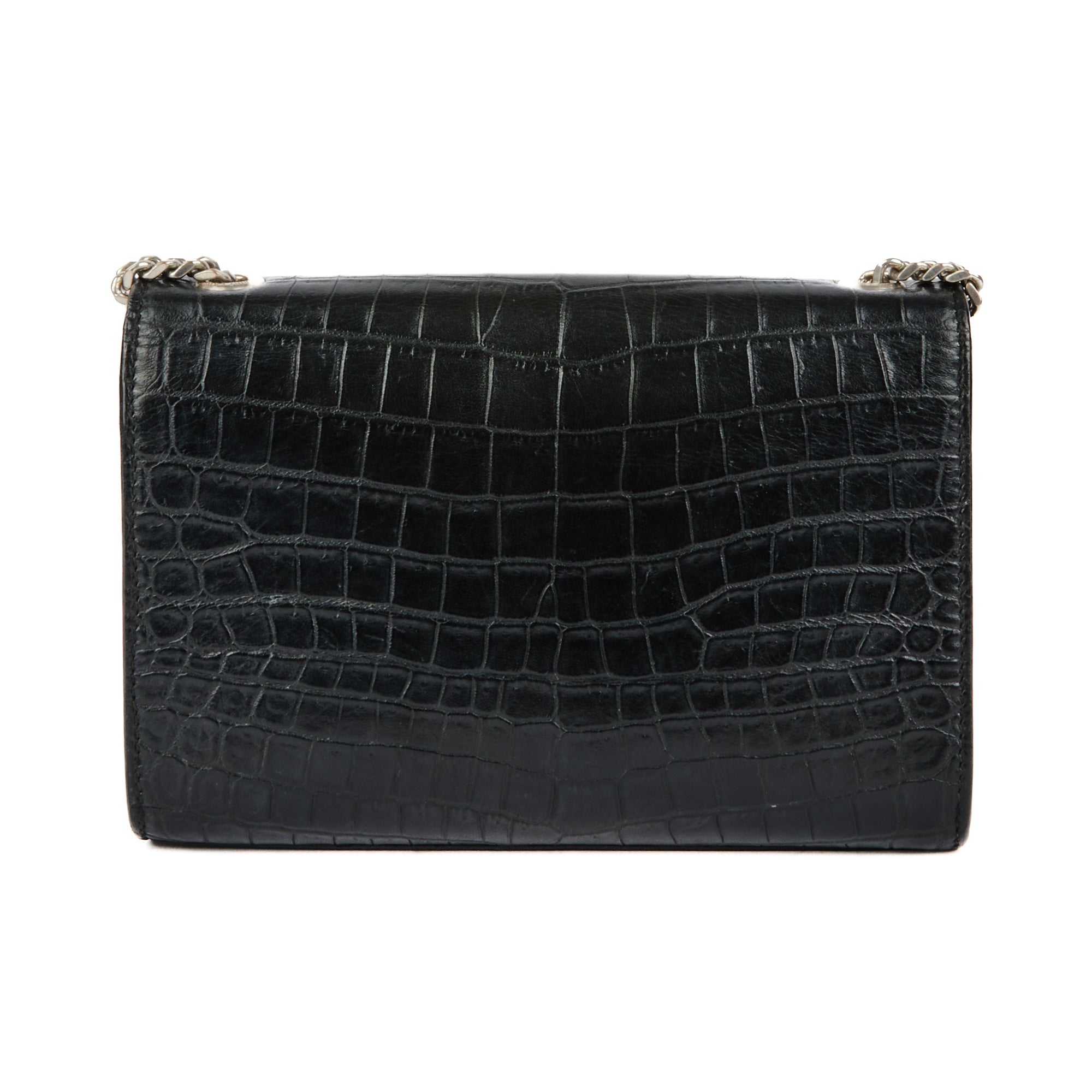 SAINT LAURENT - Sac bandoulière Mini Kate tassel cuir façon crocodile noir - Handbag