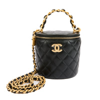 CHANEL - Sac bandoulière Vanity Handle cuir matelassé noir - Handbag