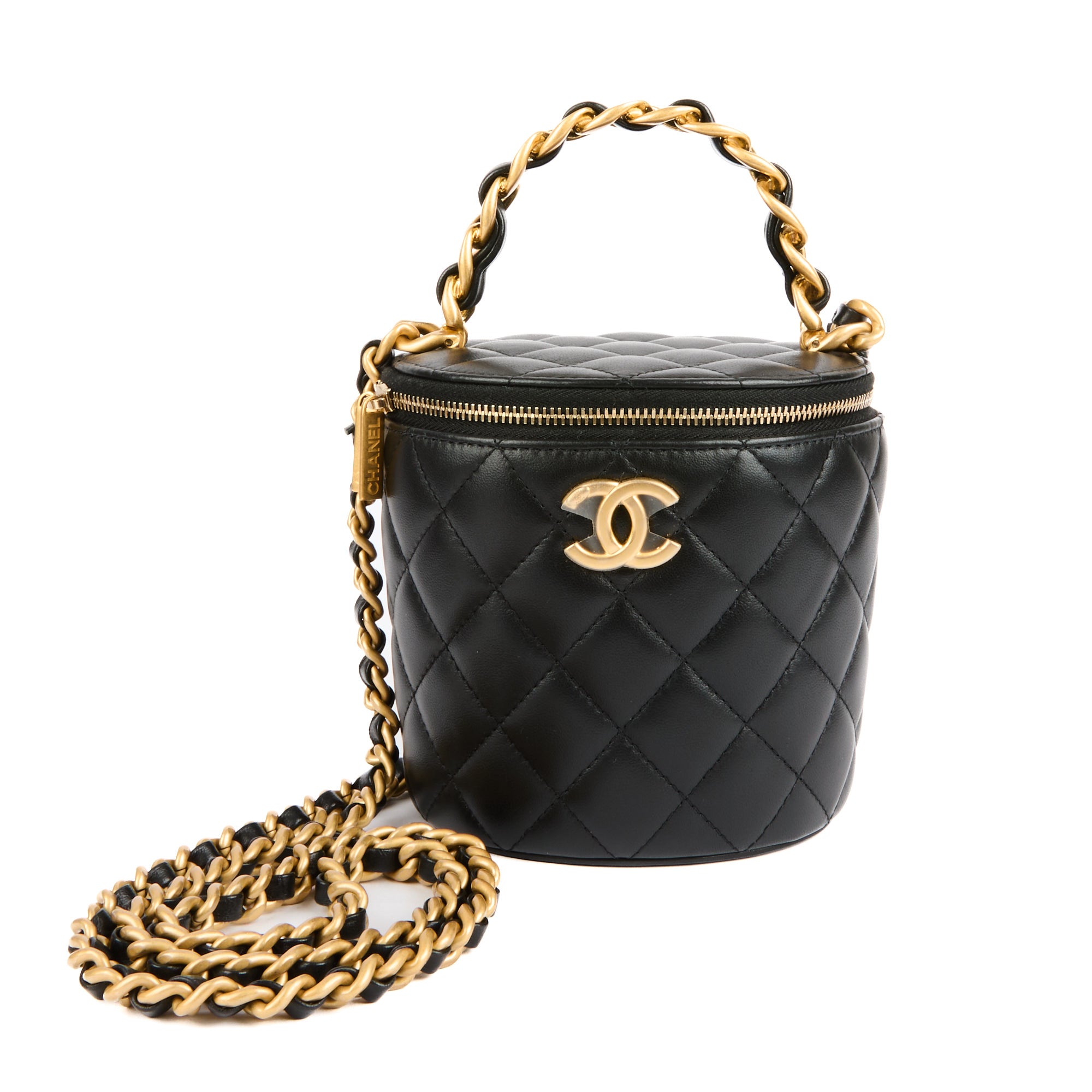 CHANEL - Sac bandoulière Vanity Handle cuir matelassé noir - Handbag