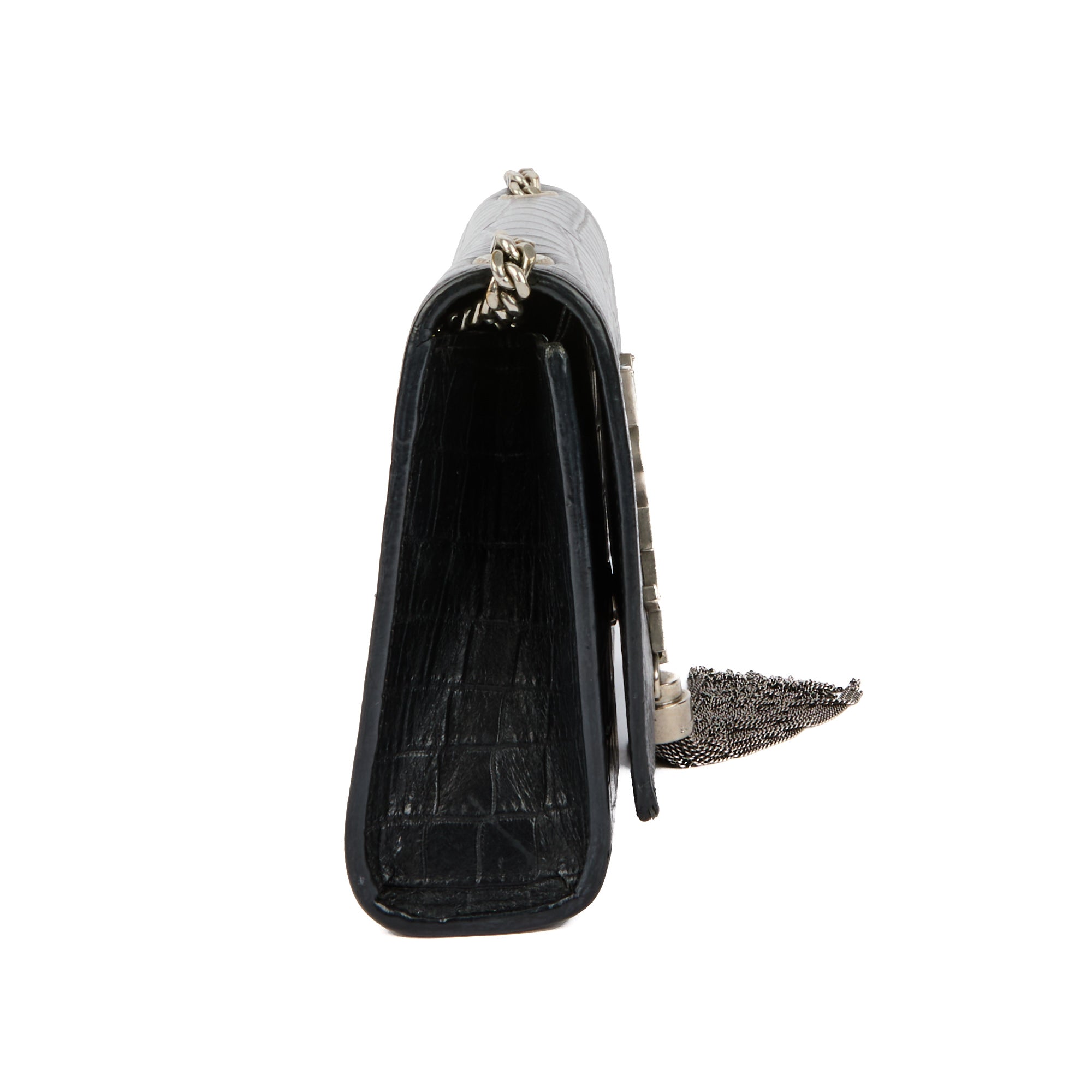 SAINT LAURENT - Sac bandoulière Mini Kate tassel cuir façon crocodile noir - Handbag