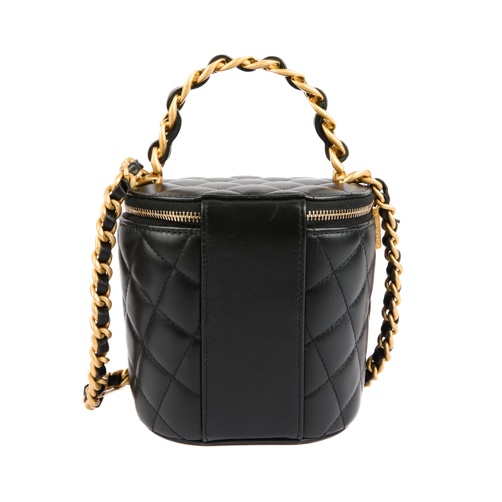 CHANEL - Sac bandoulière Vanity Handle cuir matelassé noir - Handbag