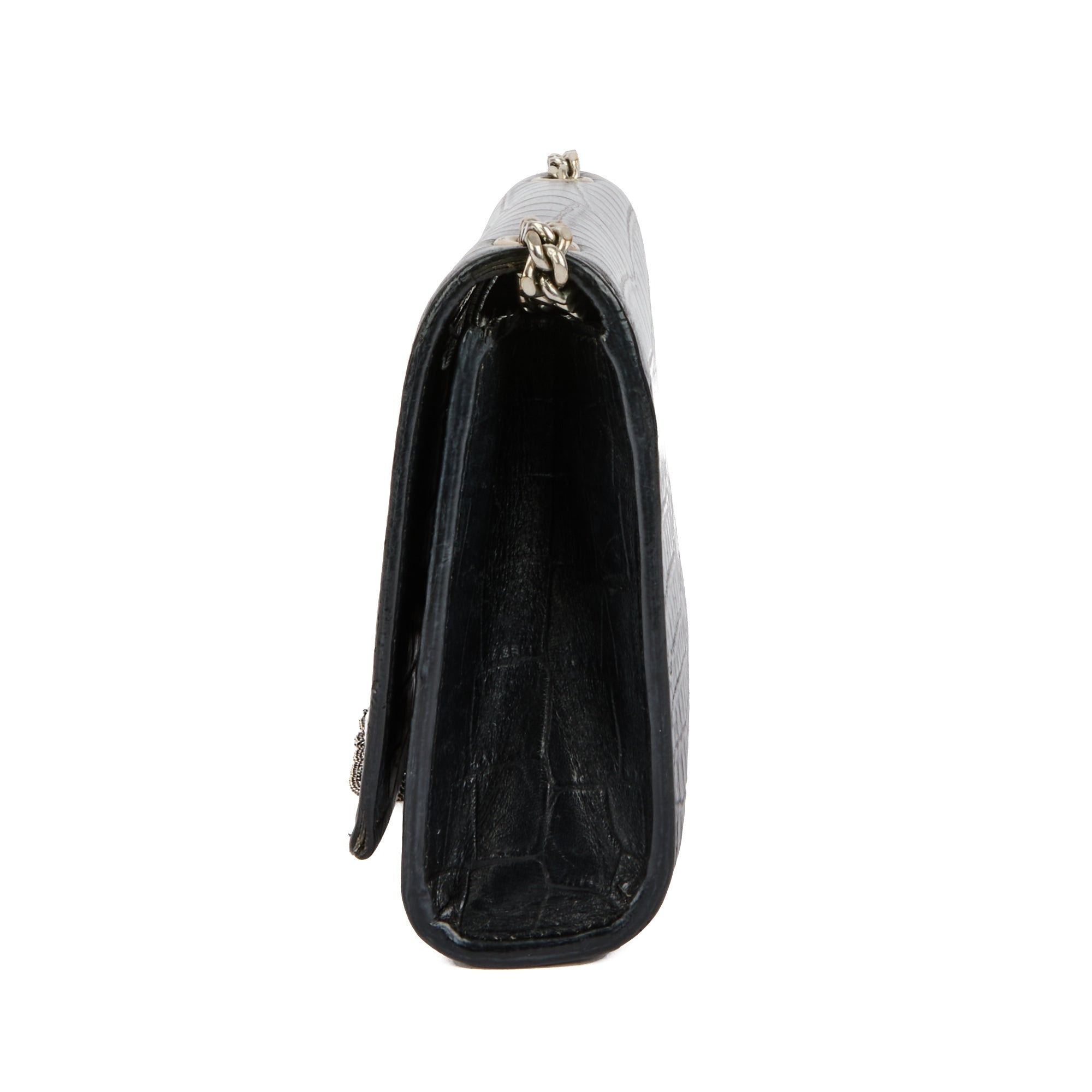SAINT LAURENT - Sac bandoulière Mini Kate tassel cuir façon crocodile noir - Handbag