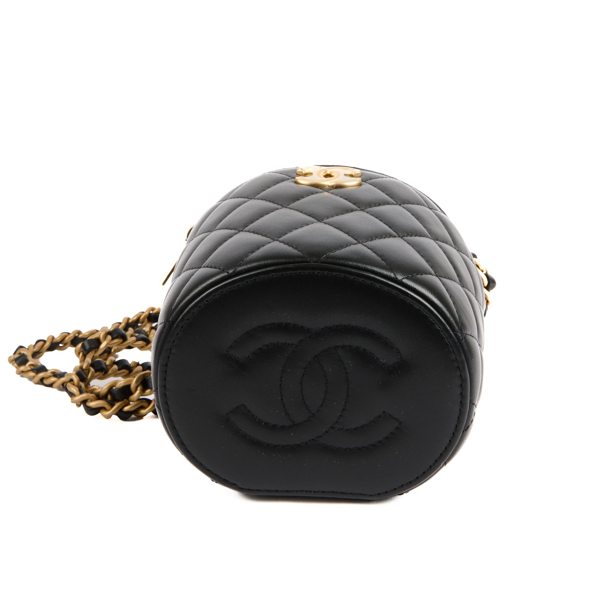 CHANEL - Sac bandoulière Vanity Handle cuir matelassé noir - Handbag