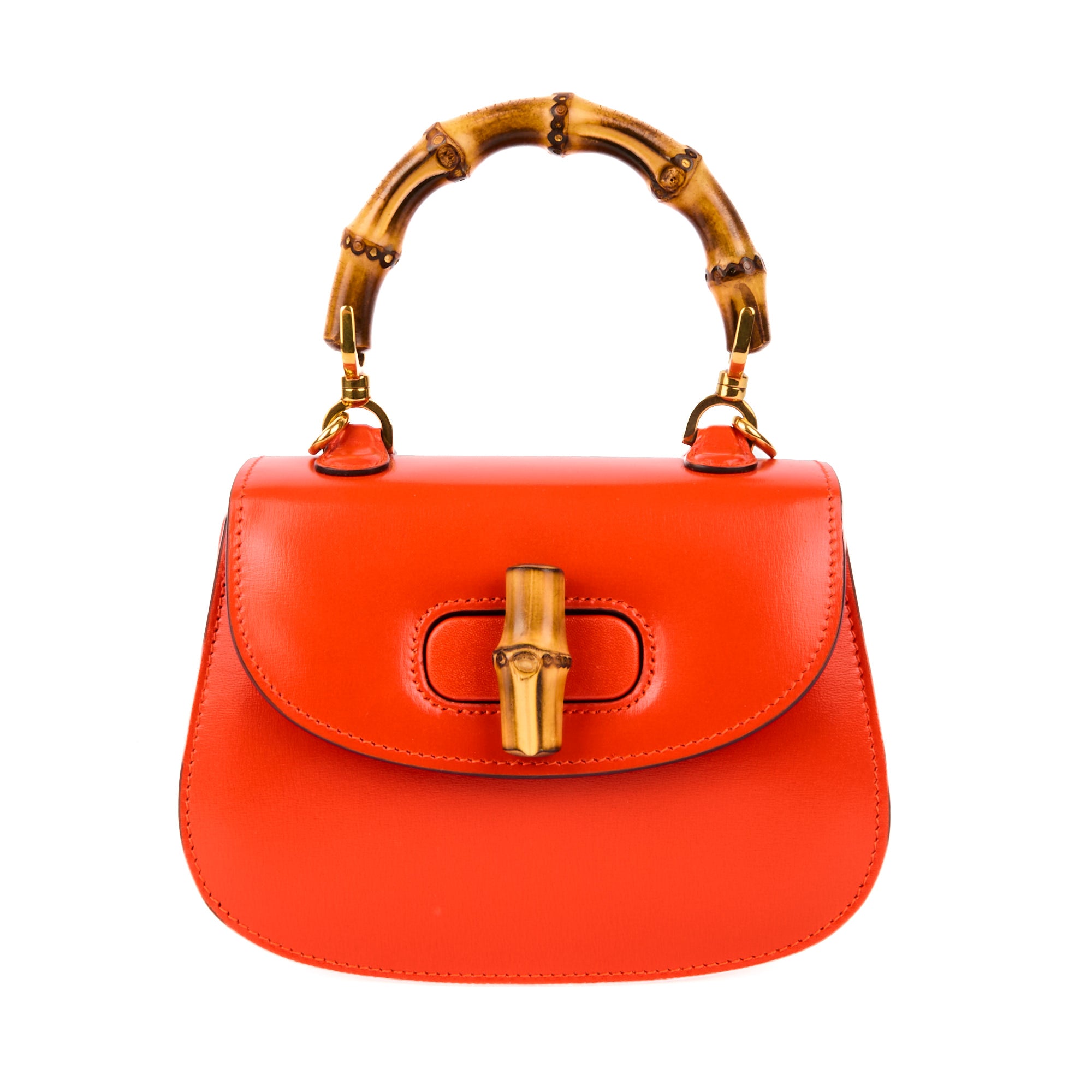 GUCCI - Sac à main Mini Bamboo Handle cuir orange - Handbag