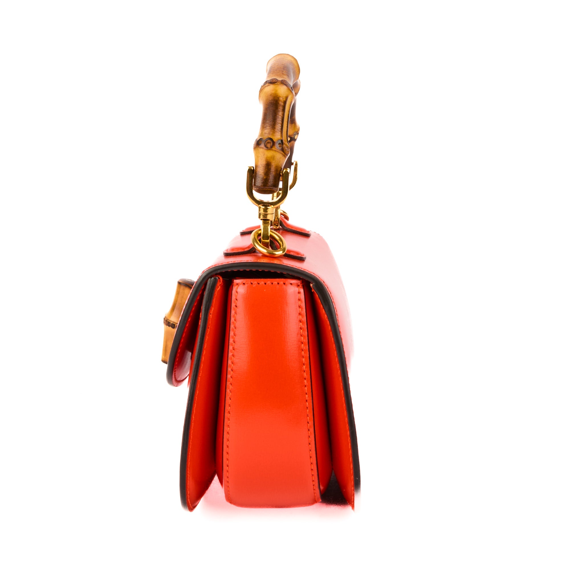 GUCCI - Sac à main Mini Bamboo Handle cuir orange - Handbag