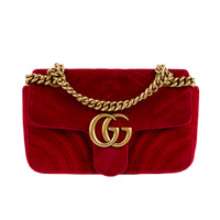 GUCCI - Sac bandoulière Petit Marmont GG velours rouge - Handbag