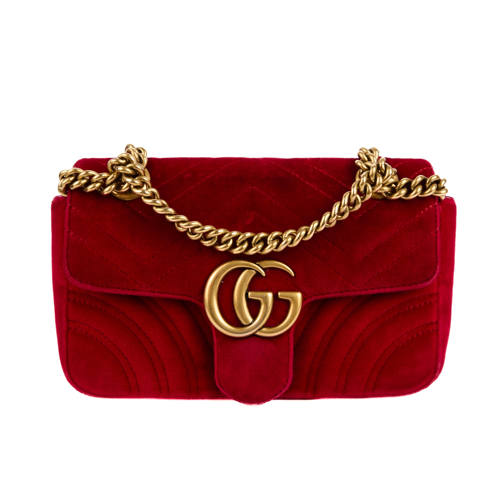 GUCCI - Sac bandoulière Petit Marmont GG velours rouge - Handbag