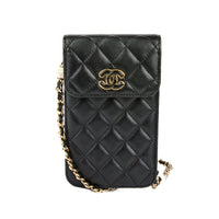 CHANEL - Sac bandoulière Logo CC Phone Case cuir noir - Hand bag