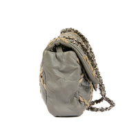 CHANEL - Sac à main Classique Logo CC Stitches cuir gris - Handbag