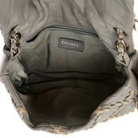 CHANEL - Sac à main Classique Logo CC Stitches cuir gris - Handbag