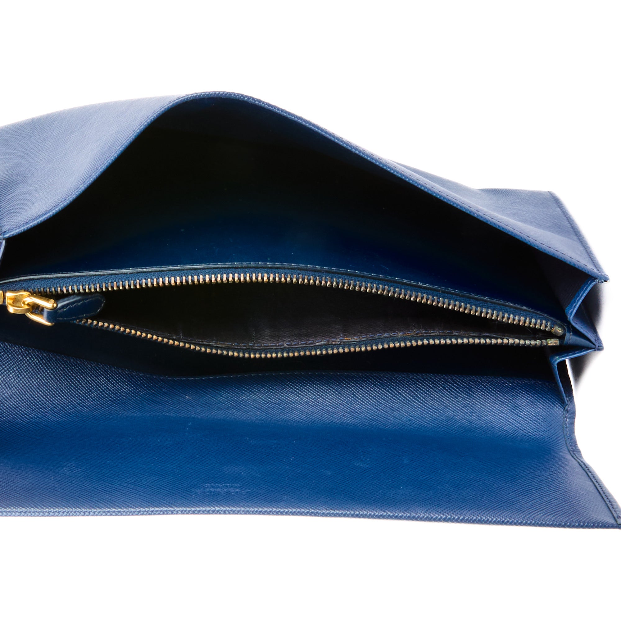 PRADA - Pochette cuir Saffiano bleu - Clutch Pouch Bag
