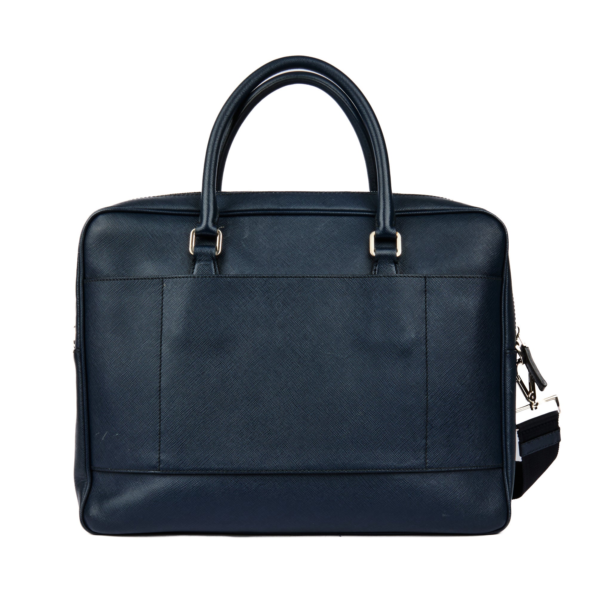 PRADA - Sac Porte documents Saffiano cuir bleu marine - Handbag