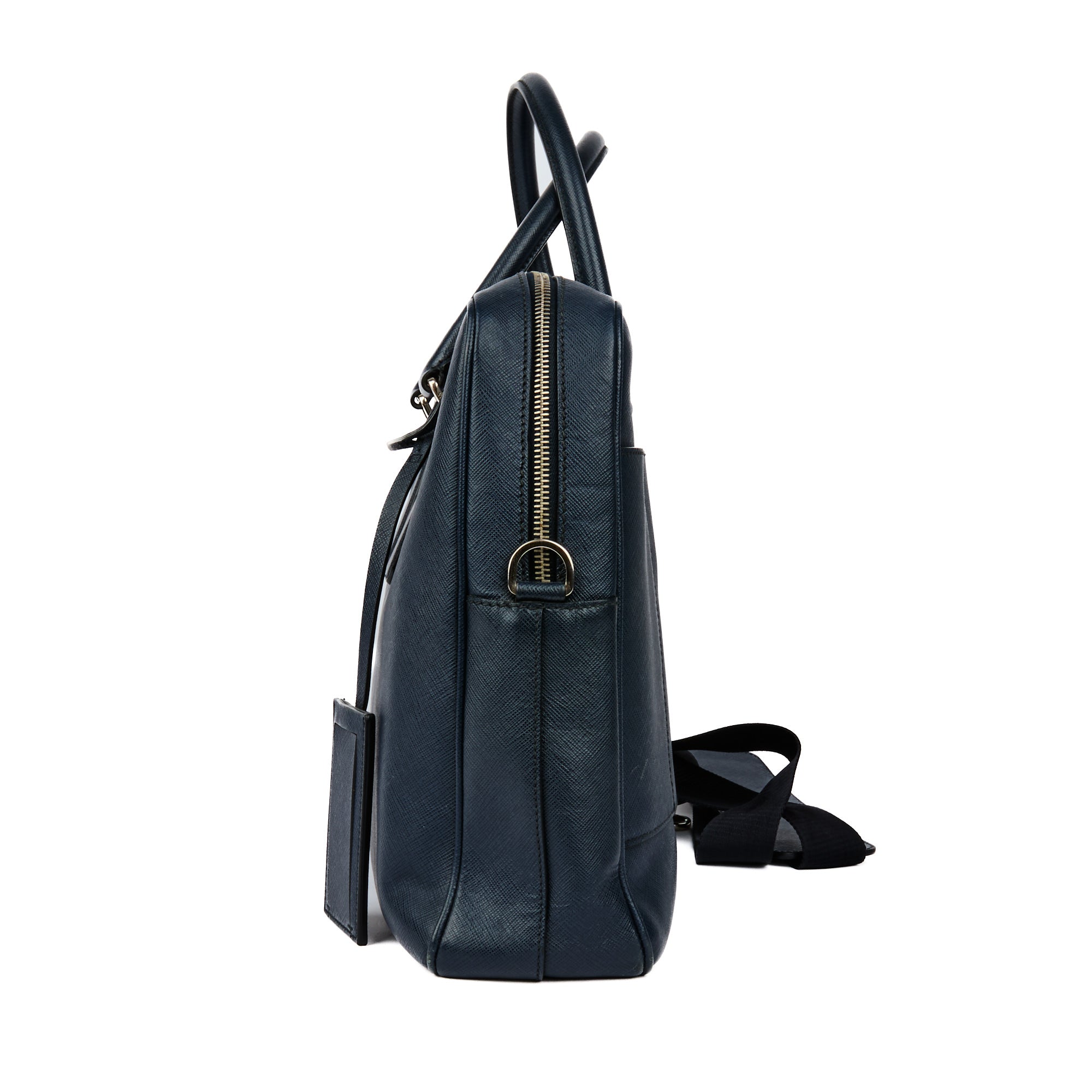 PRADA - Sac Porte documents Saffiano cuir bleu marine - Handbag