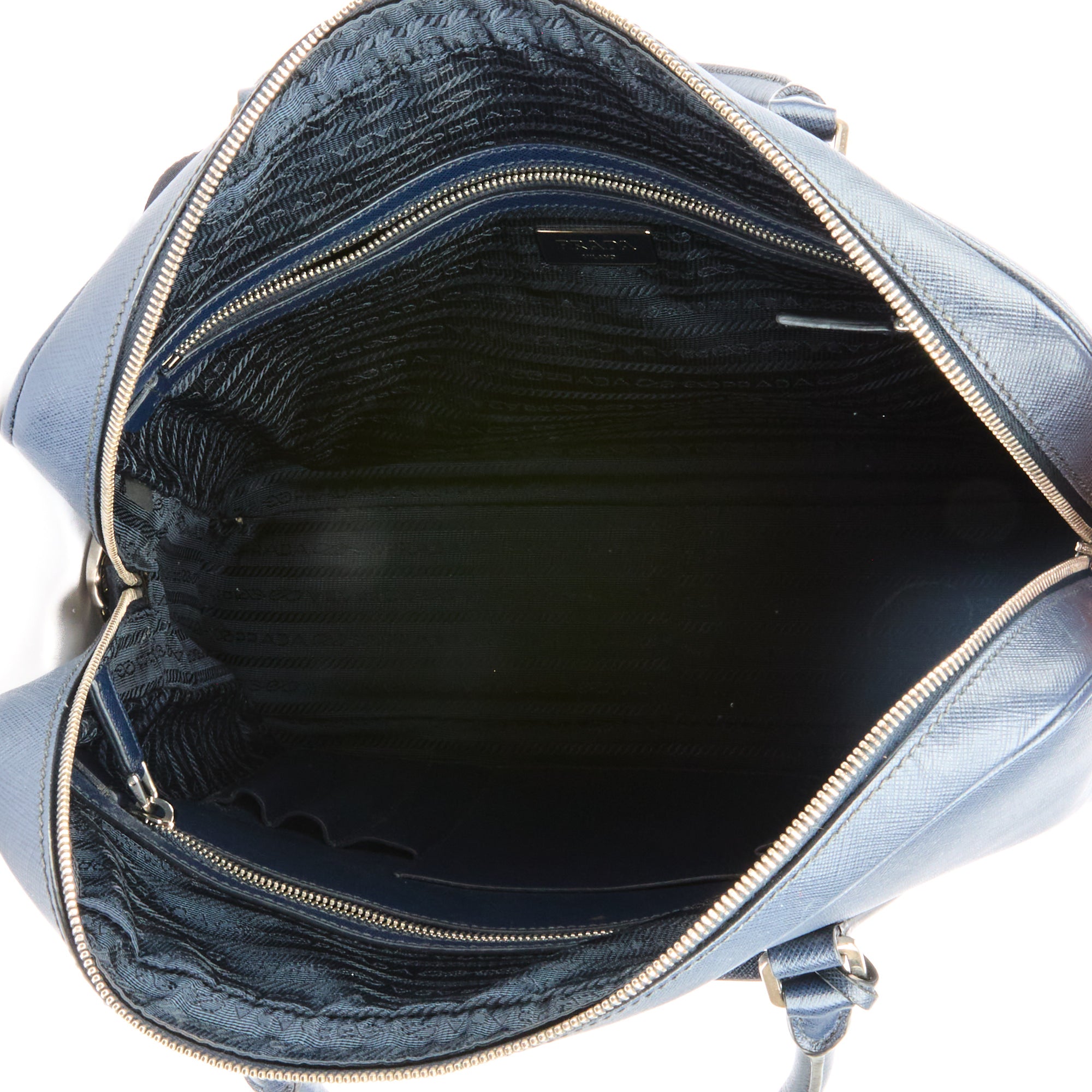 PRADA - Sac Porte documents Saffiano cuir bleu marine - Handbag