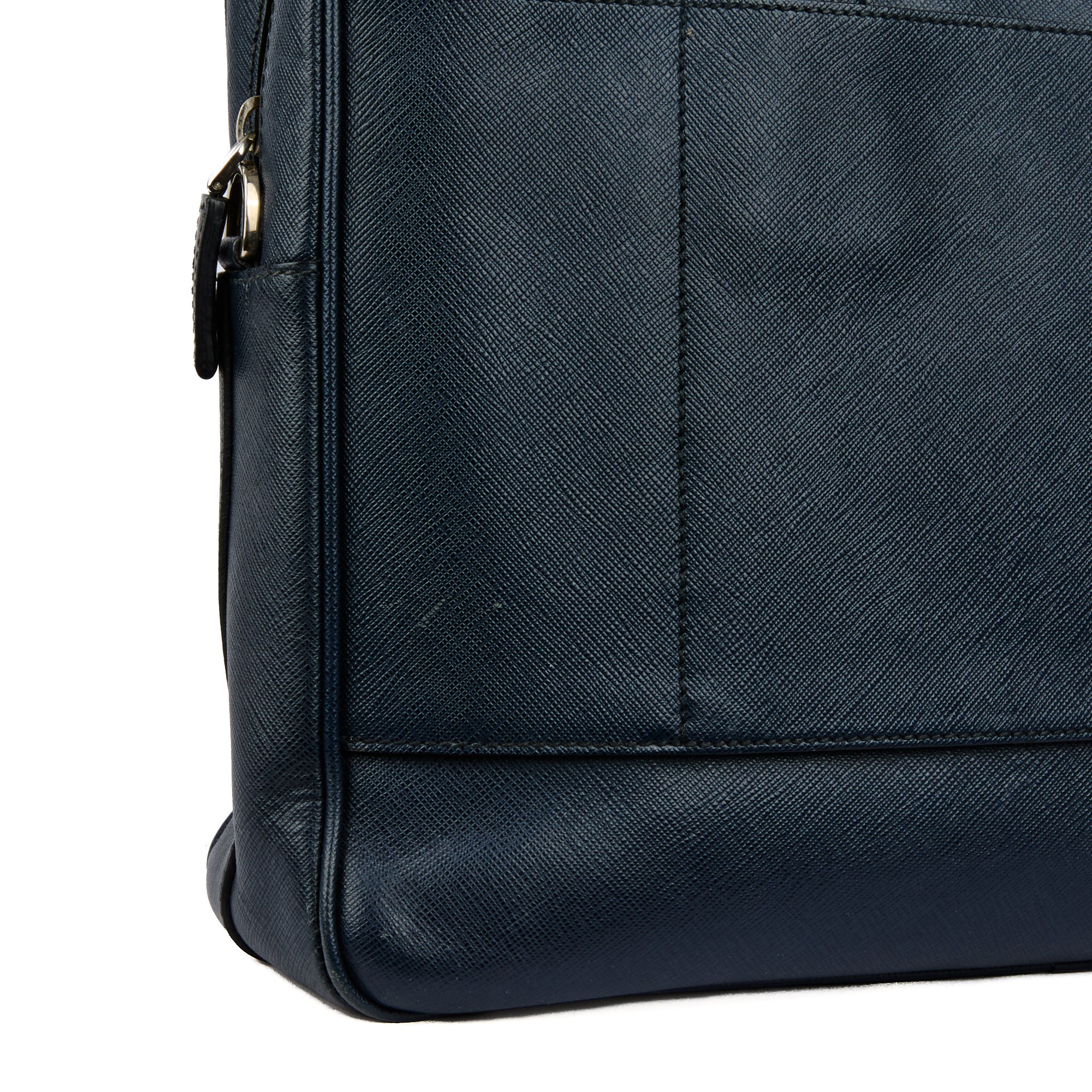 PRADA - Sac Porte documents Saffiano cuir bleu marine - Handbag