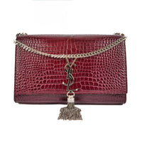 SAINT LAURENT - Sac bandoulière Kate Tassel cuir embossé crocodile bordeaux - Handbag