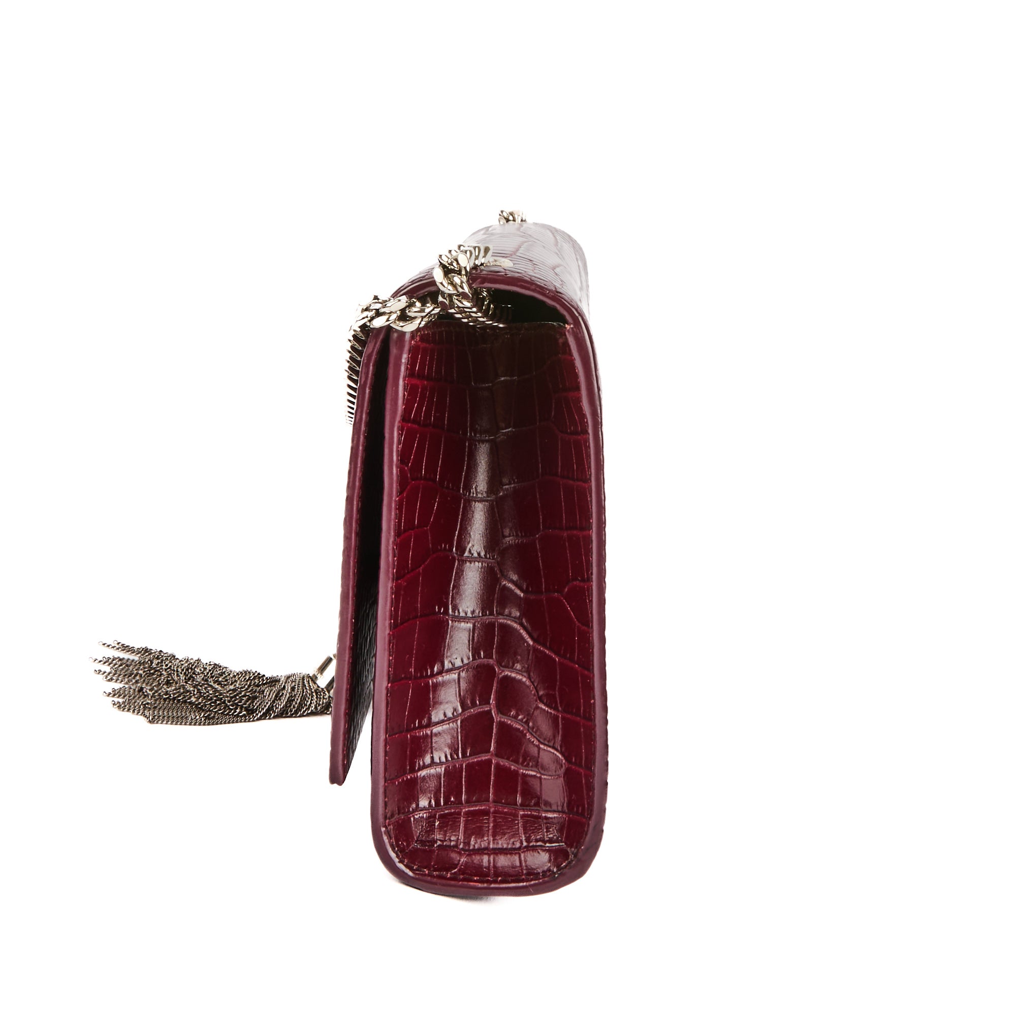 SAINT LAURENT - Sac bandoulière Kate Tassel cuir embossé crocodile bordeaux - Handbag