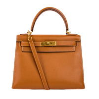 HERMES - Kelly 28 Sellier Epsom Gold Leather Handbag - Handbag
