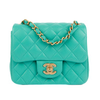 CHANEL - Mini Timeless Square shoulder bag in turquoise leather - Handbag