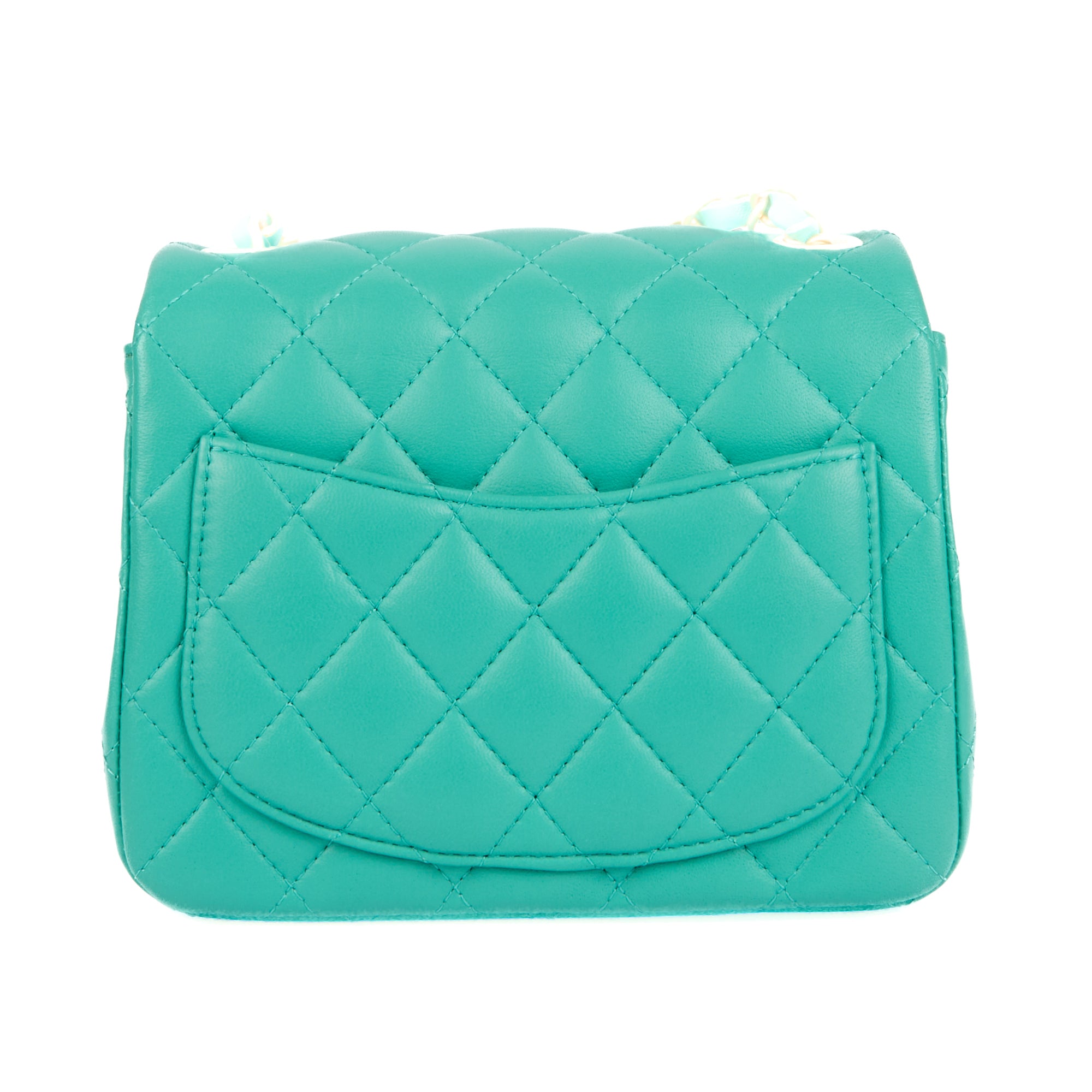 CHANEL - Mini Timeless Square shoulder bag in turquoise leather - Handbag