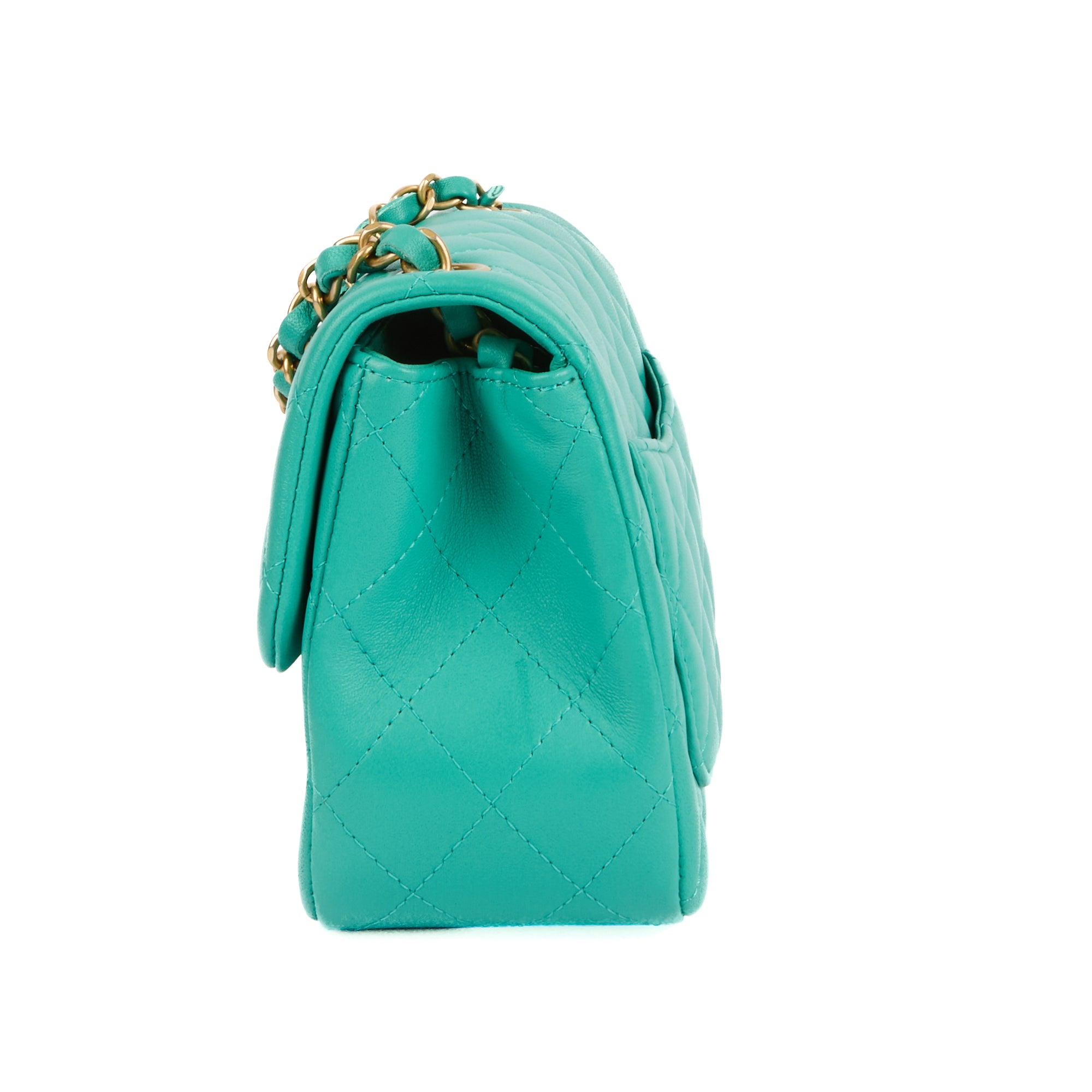 CHANEL - Mini Timeless Square shoulder bag in turquoise leather - Handbag