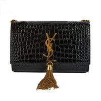 SAINT LAURENT - Mini Kate tassel black crocodile-effect leather shoulder bag - Handbag