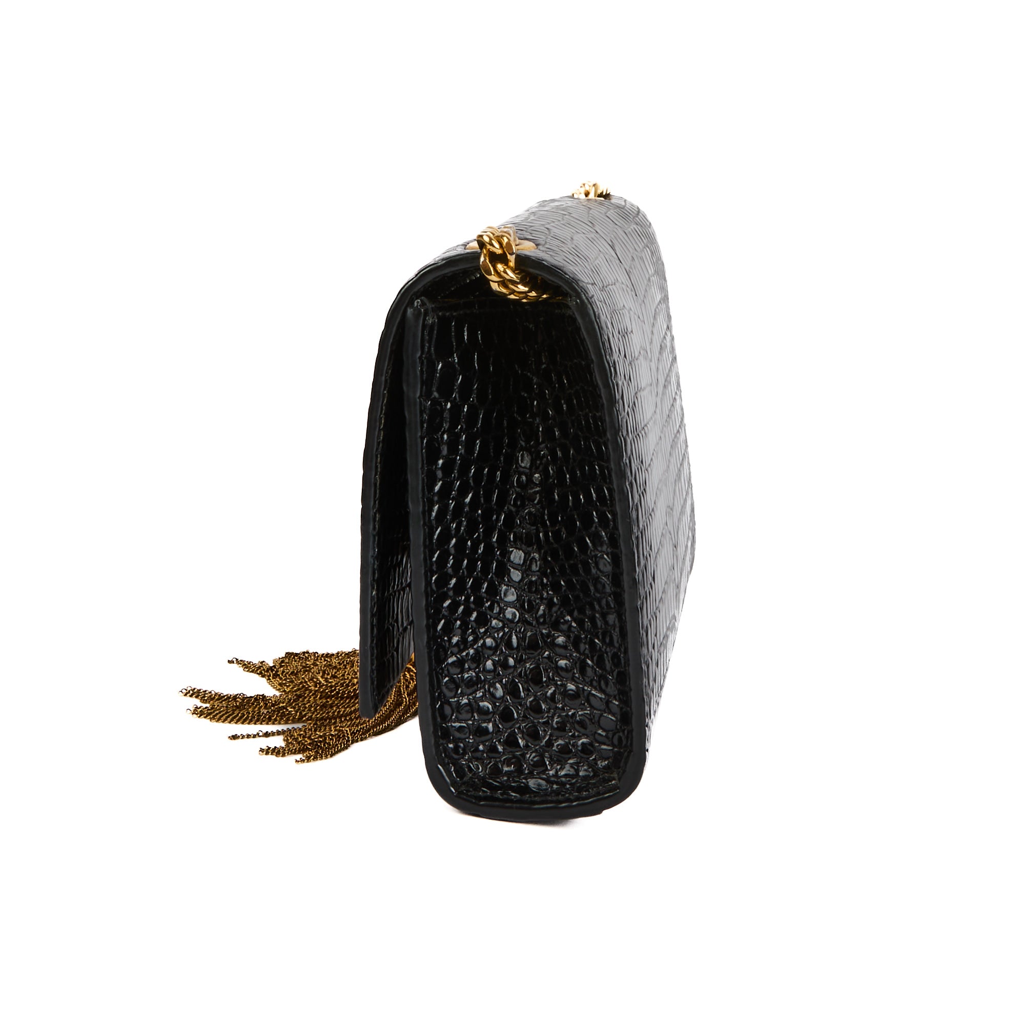 SAINT LAURENT - Mini Kate tassel black crocodile-effect leather shoulder bag - Handbag