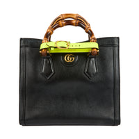 GUCCI - Black Leather Diana Bamboo Tote Bag - Handbag