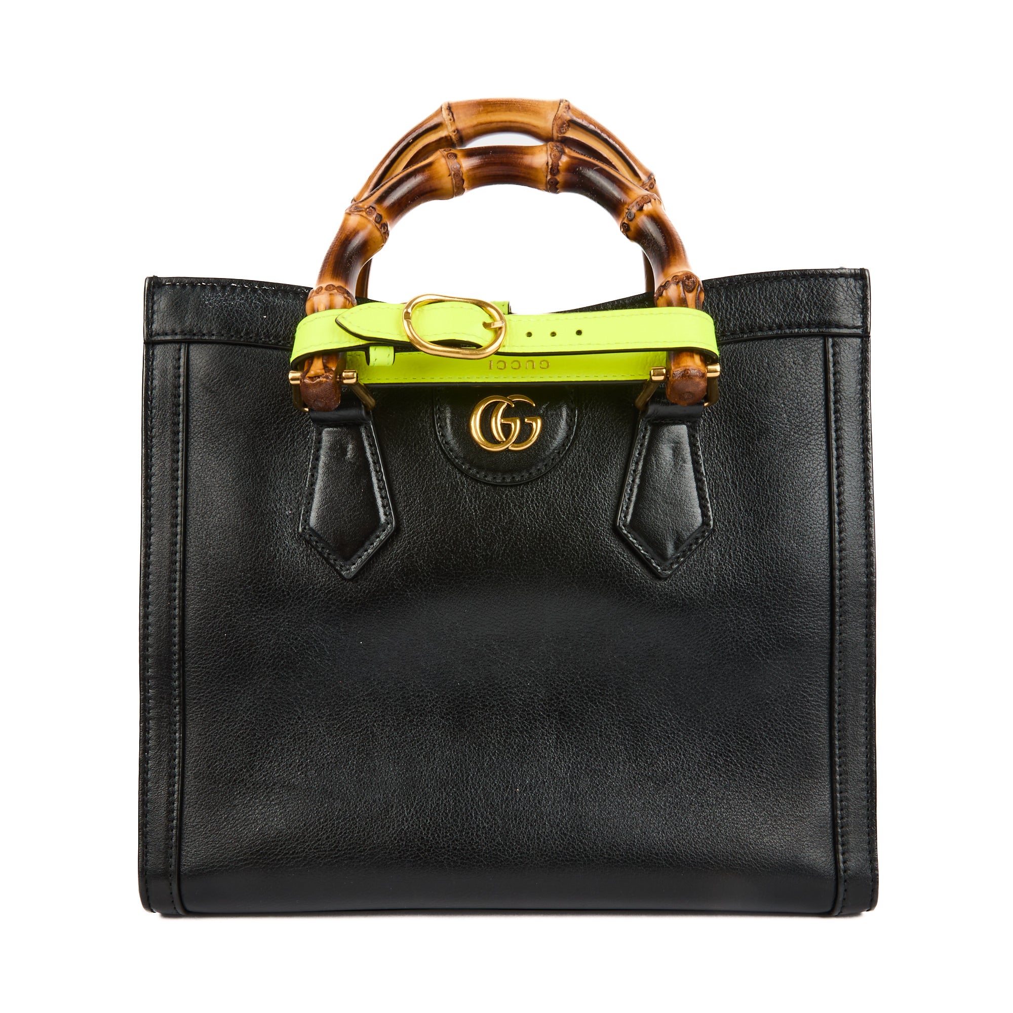 GUCCI - Black Leather Diana Bamboo Tote Bag - Handbag
