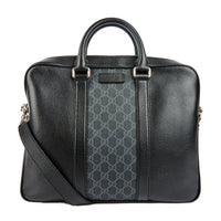 GUCCI - Sac Porte document en cuir noir et toile GG - Handbag