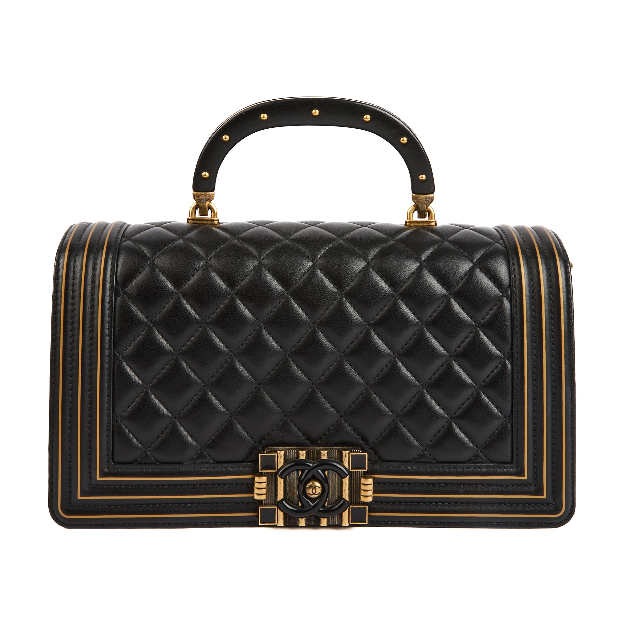 CHANEL - Sac à main Boy Handle cuir matelassé noir - Handbag