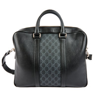 GUCCI - Sac Porte document en cuir noir et toile GG - Handbag