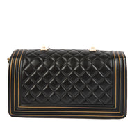 CHANEL - Sac à main Boy Handle cuir matelassé noir - Handbag