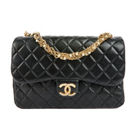 CHANEL - Sac bandoulière Classique CC Médium perles cuir noir - Handbag