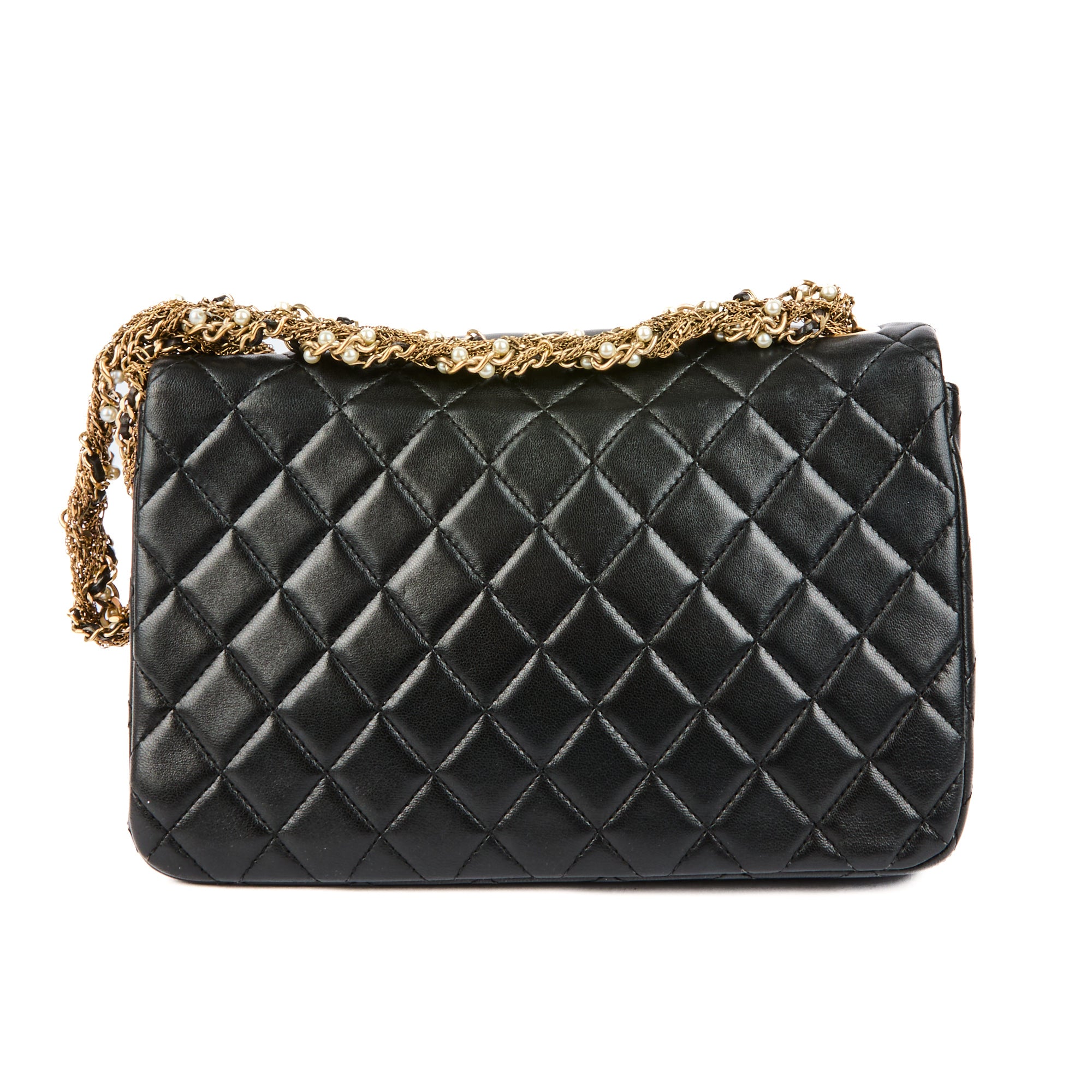 CHANEL - Sac bandoulière Classique CC Médium perles cuir noir - Handbag