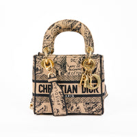 DIOR - Sac bandoulière Mini Lady Dior D-Lite toile Paris - Handbag