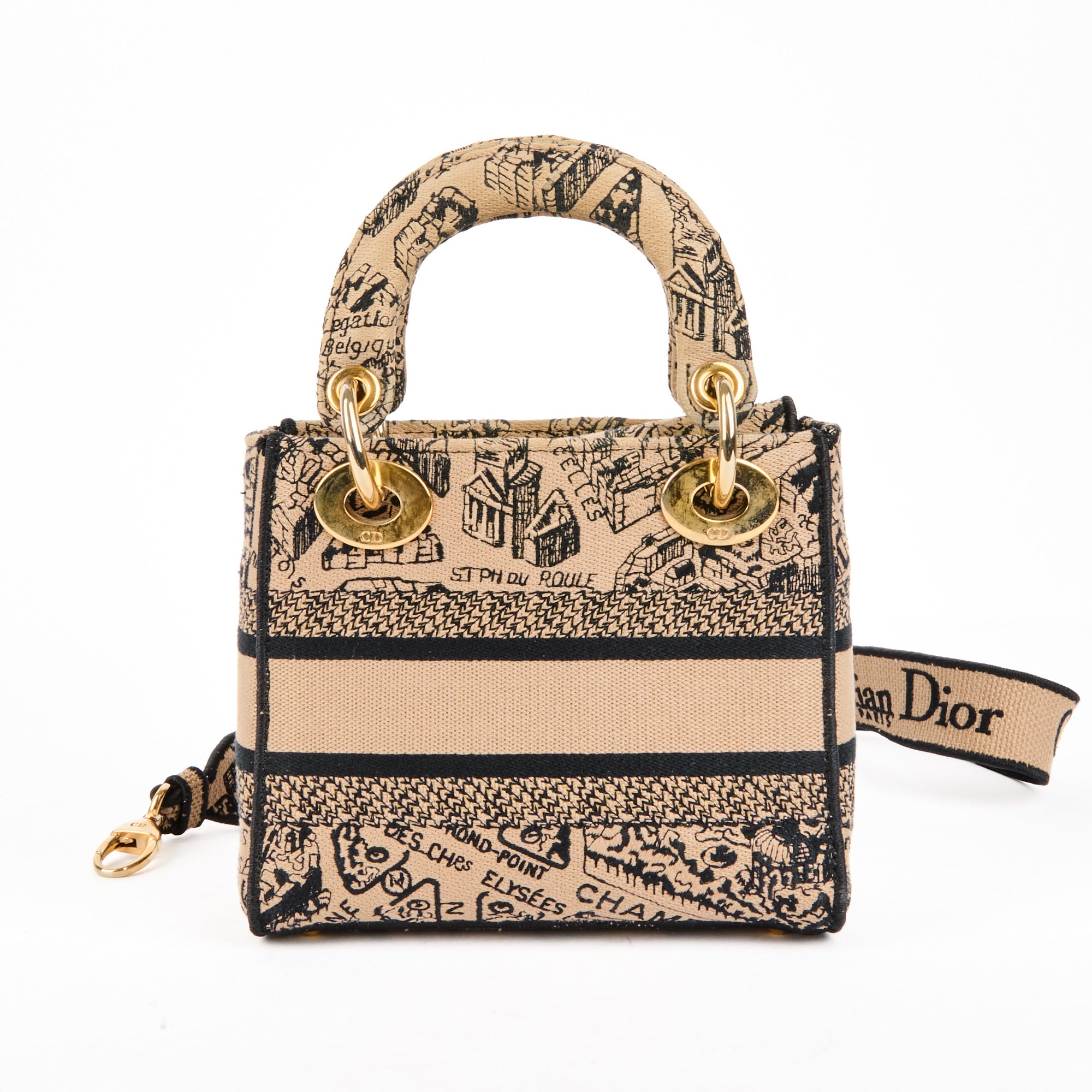 DIOR - Sac bandoulière Mini Lady Dior D-Lite toile Paris - Handbag