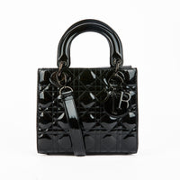 DIOR - Lady Dior Small Patent Leather All Black Shoulder Bag - Handbag