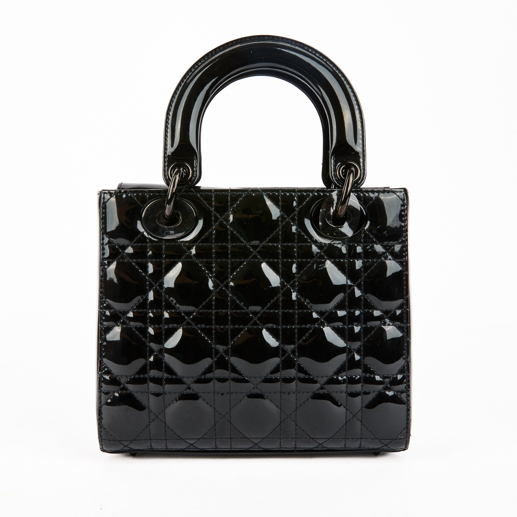 DIOR - Lady Dior Small Patent Leather All Black Shoulder Bag - Handbag