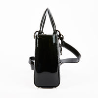 DIOR - Lady Dior Small Patent Leather All Black Shoulder Bag - Handbag